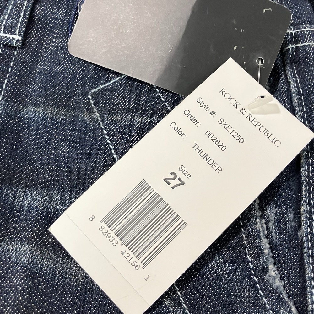 Rock & Republic Womens Sz 27 Dark Wash Flare Jeans Contrast Stitch Denim NWT - Picture 11 of 12